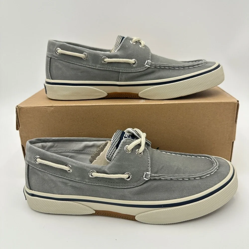 Sperry Halyard Boat Shoes Mens Size 7 Salt Washed Grey Canvas Foam Sneakers NEW